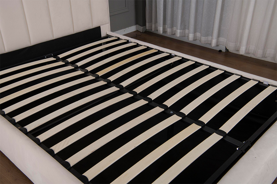 5033-1G Hydraulic Storage Modern Soft Beige Velvet LED Upholstered Bed Frame