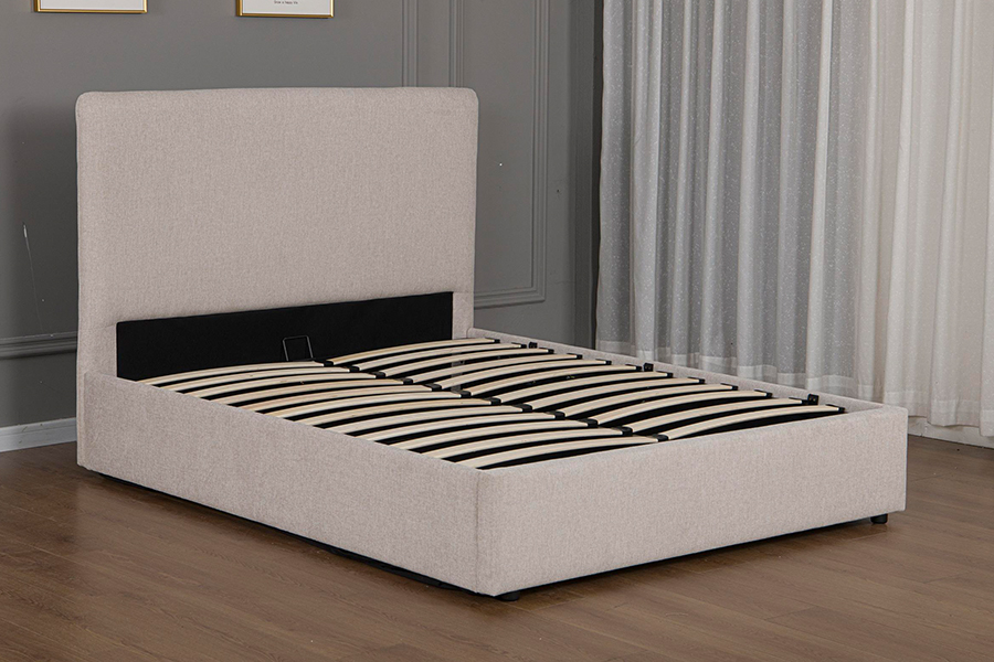 5017G Modern Beige Fabric Upholstered Hydraulic Storage Bed Frame