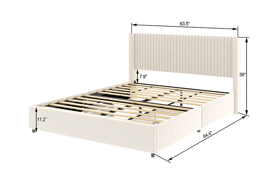 N18 Modern Beige Upholstered Soft Bed Adjustable Upholstered Storage Bed Frame