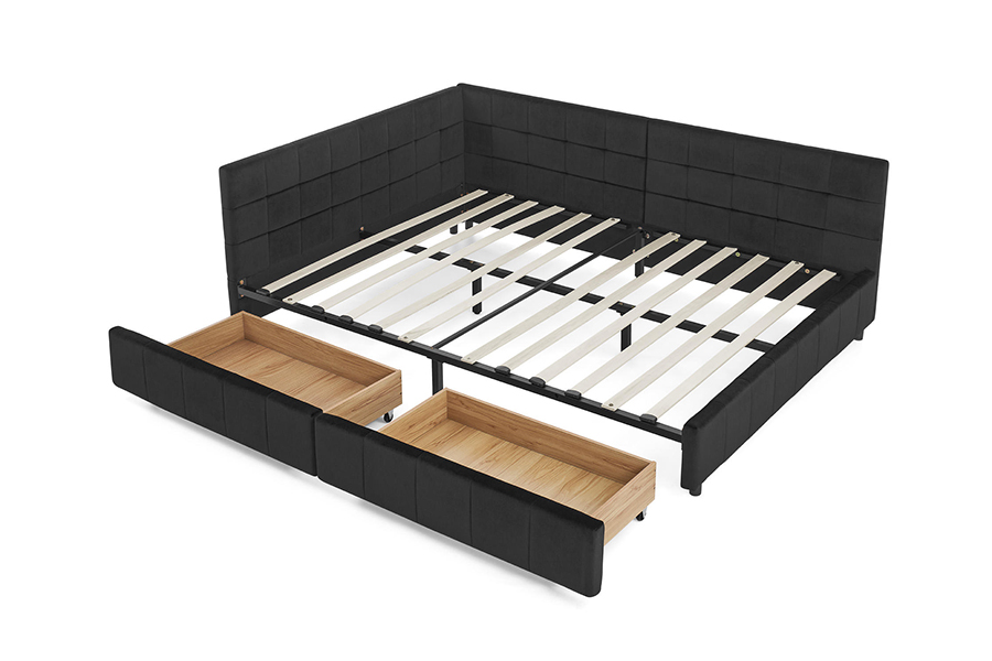 N14 L-Shaped Velvet Upholstered Highly adjustable Upholstered Storage Bed Frame