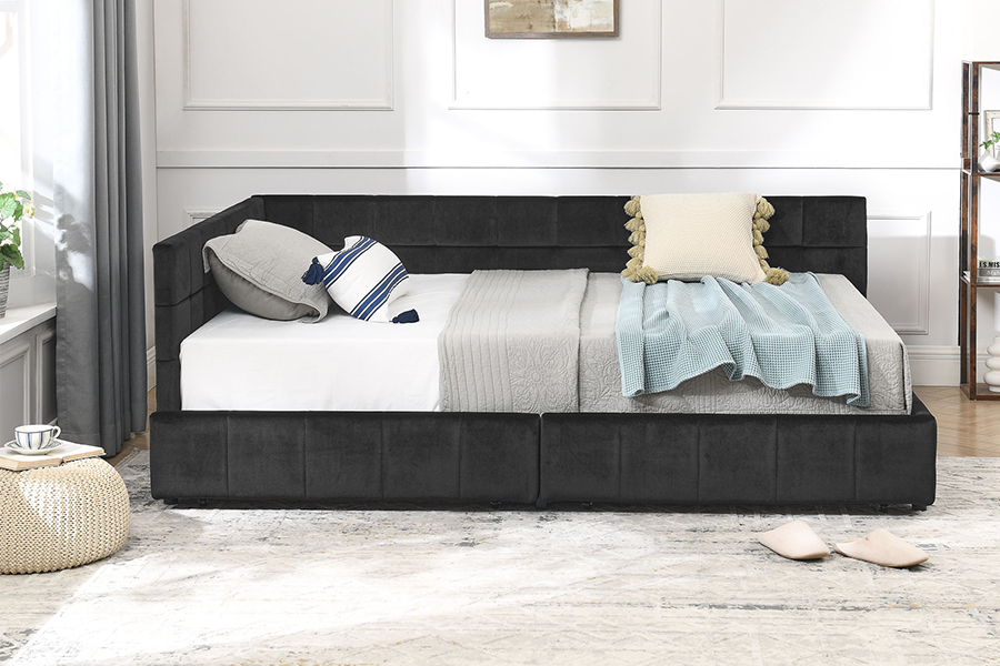 N14 L-Shaped Velvet Upholstered Highly adjustable Upholstered Storage Bed Frame