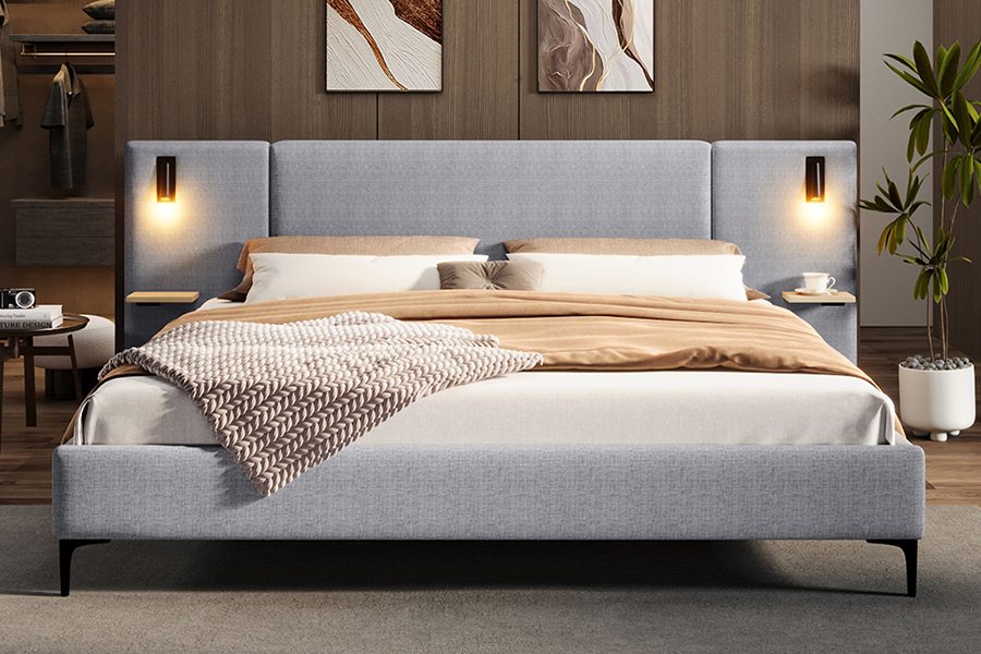 N1 Dark Gray Durale Fabricae Sturdy Slat DUXERIT Upholstered Bed Frame