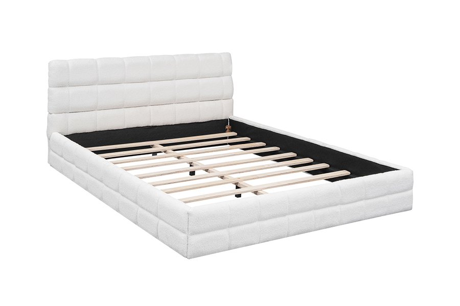 N20 Plush Teddy Fabric Adjustable Platform Bed Trundle Bunk Upholstered Bed Frame