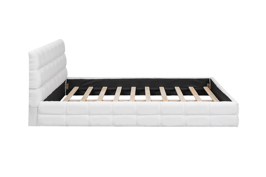 N20 Plush Teddy Fabric Adjustable Platform Bed Trundle Bunk Upholstered Bed Frame