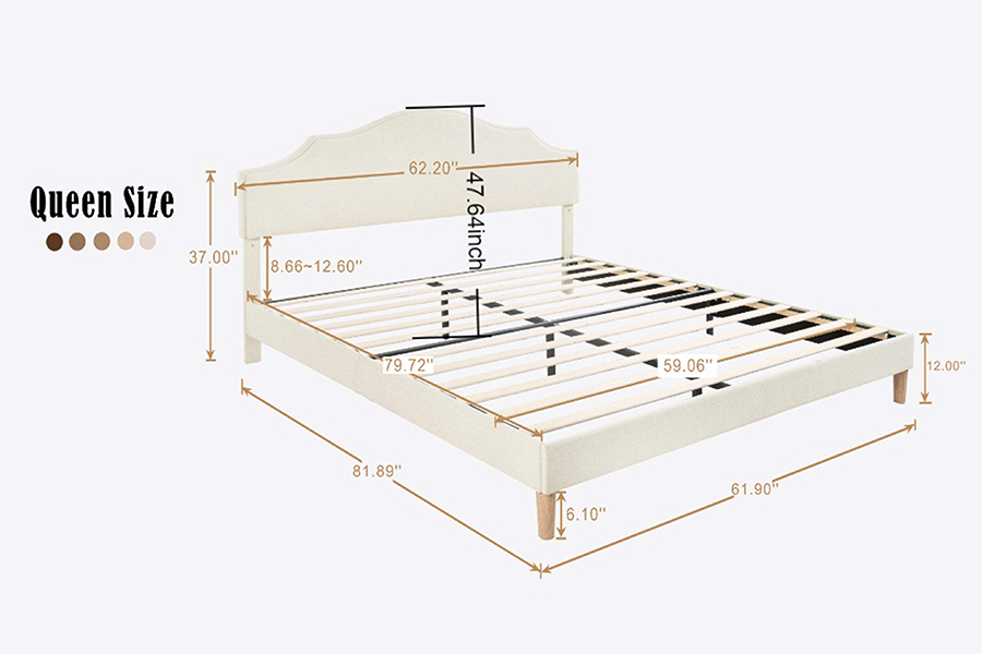 N21 High Quality Beige Fabric Reginae Size Upholstered Bed