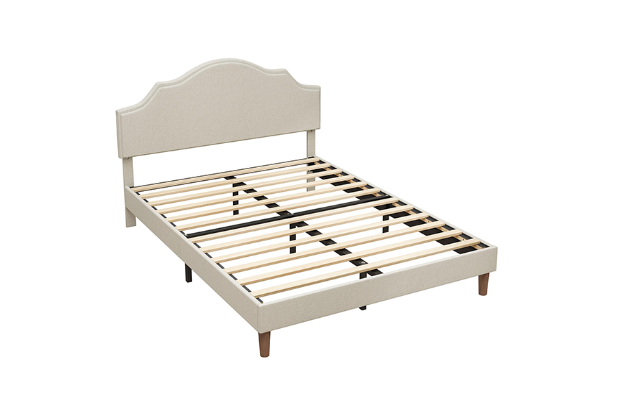 N21 High Quality Beige Fabric Reginae Size Upholstered Bed