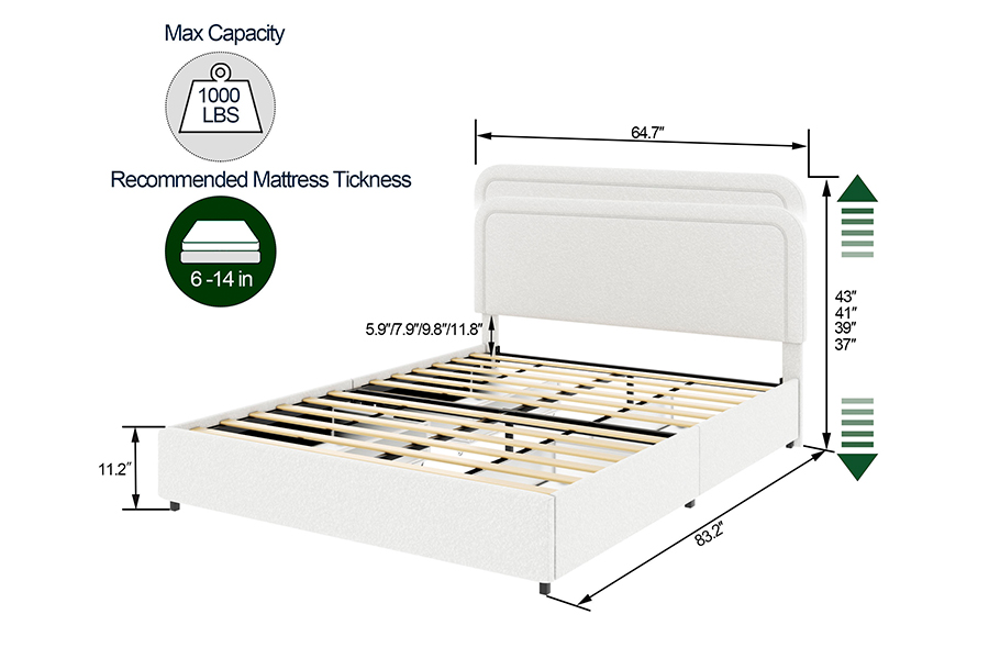 N3 Bed Storage Drawers Durable Upholstered Storage Bed Frames