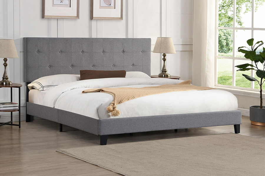 N7 Grey Fabric Button Tufted Headboard ascensum Bed