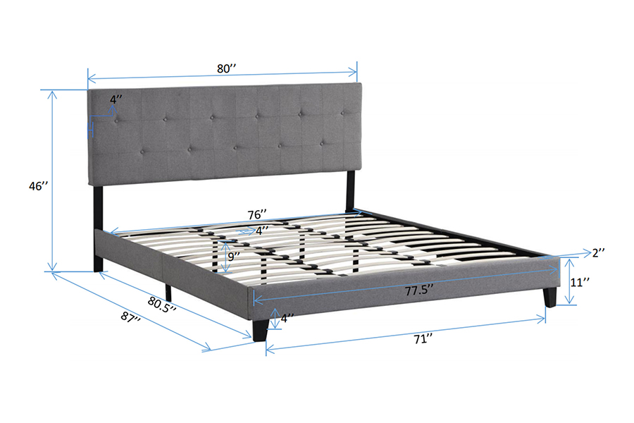 N7 Grey Fabric Button Tufted Headboard ascensum Bed