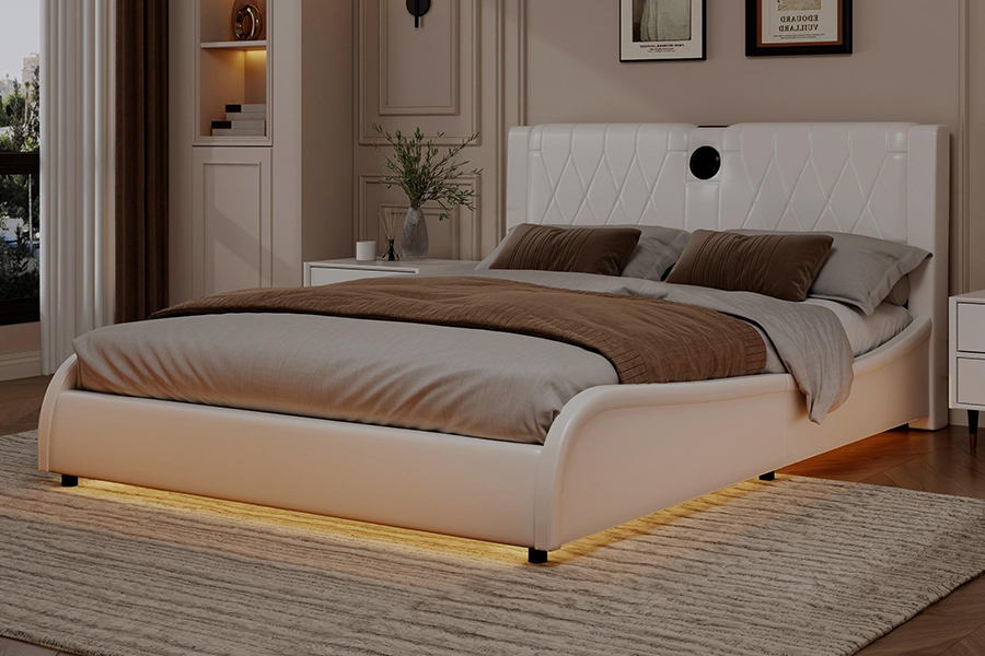 N8 Adjustable Platform Bed Modern White Soft bed DUXERIT Upholstered Bed Frame