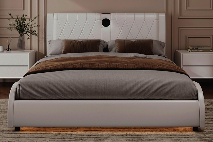 N8 Adjustable Platform Bed Modern White Soft bed DUXERIT Upholstered Bed Frame