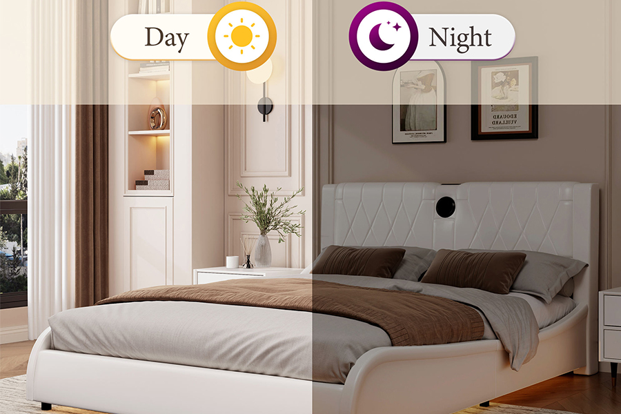 N8 Adjustable Platform Bed Modern White Soft bed DUXERIT Upholstered Bed Frame