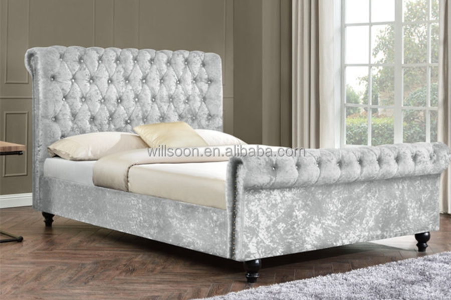 1153 Velvet Fabric S-Shape Design ascensum Bed