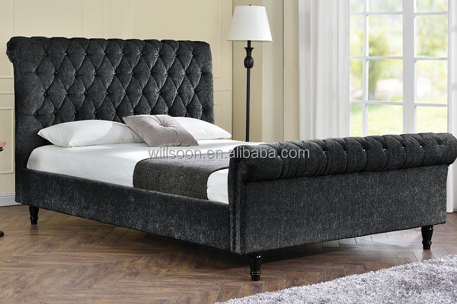 1153 Velvet Fabric S-Shape Design ascensum Bed