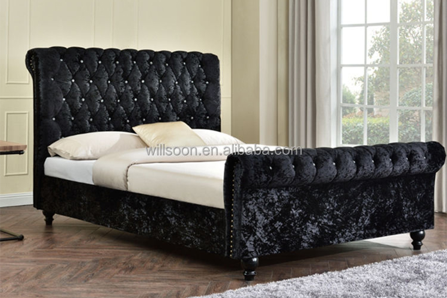 1153 Velvet Fabric S-Shape Design ascensum Bed