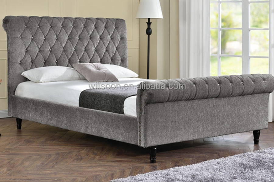 1153 Velvet Fabric S-Shape Design ascensum Bed