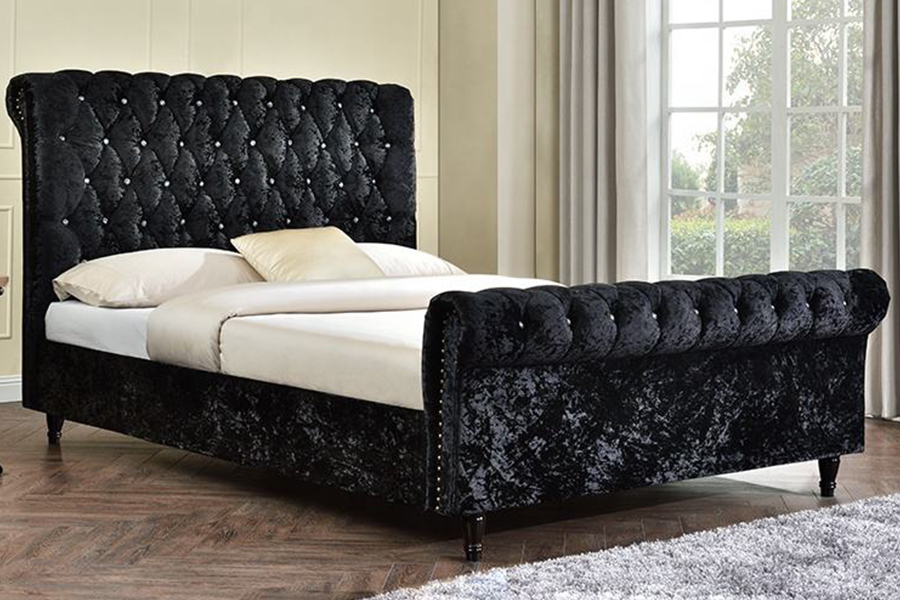 1153 Velvet Fabric S-Shape Design ascensum Bed