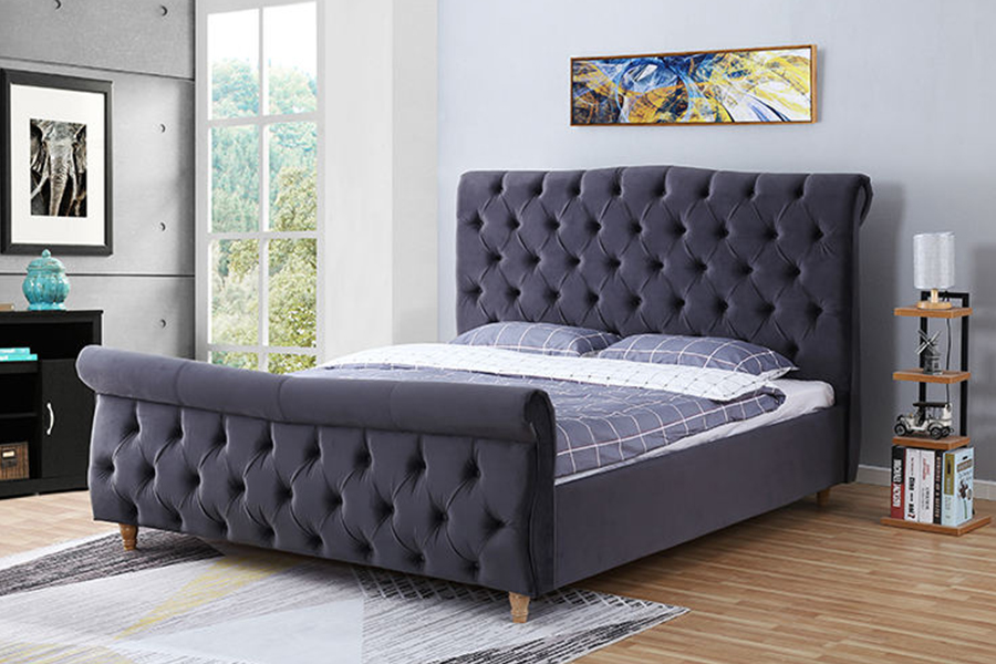 1304 Velvet Fabric ascensum ligneum Frame ascensum Bed