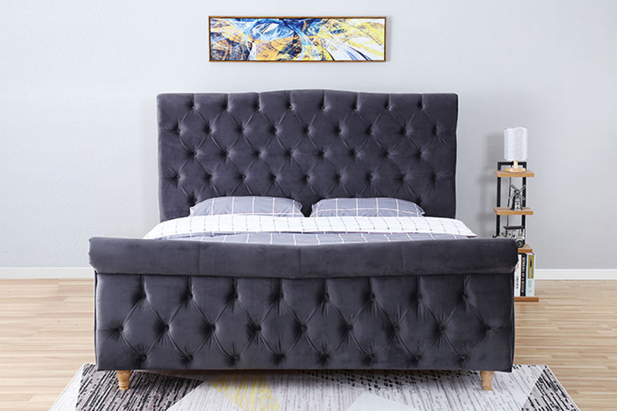 1304 Velvet Fabric ascensum ligneum Frame ascensum Bed