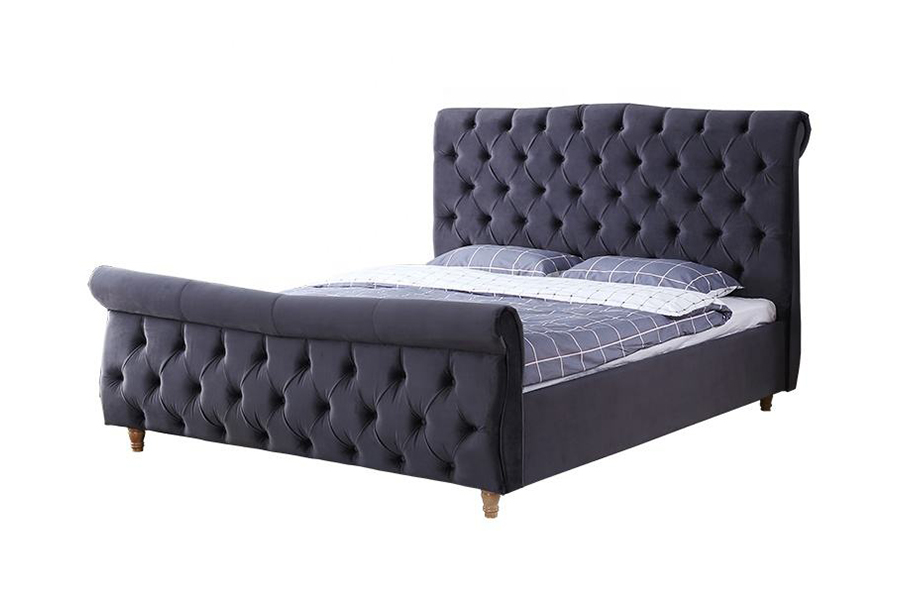 1304 Velvet Fabric ascensum ligneum Frame ascensum Bed