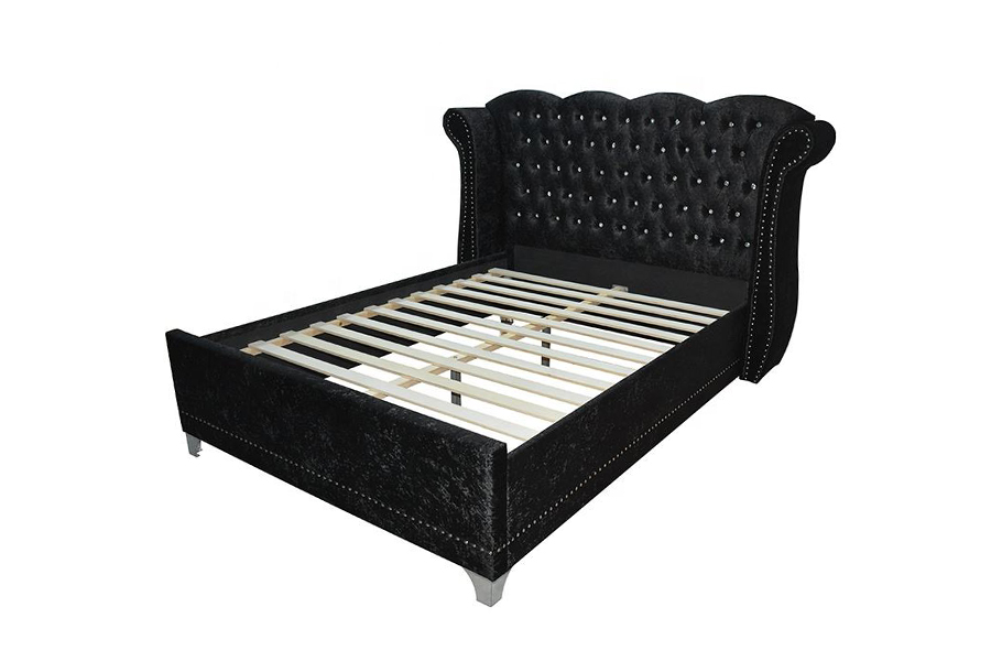 1245 British Style Wooden Frame Home Use Upholstered Bed