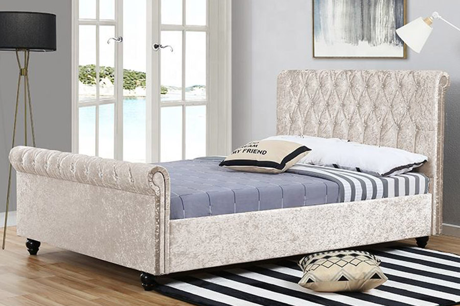 1366 Modern Sleigh Bed Velvet Fabric ascensum Bed