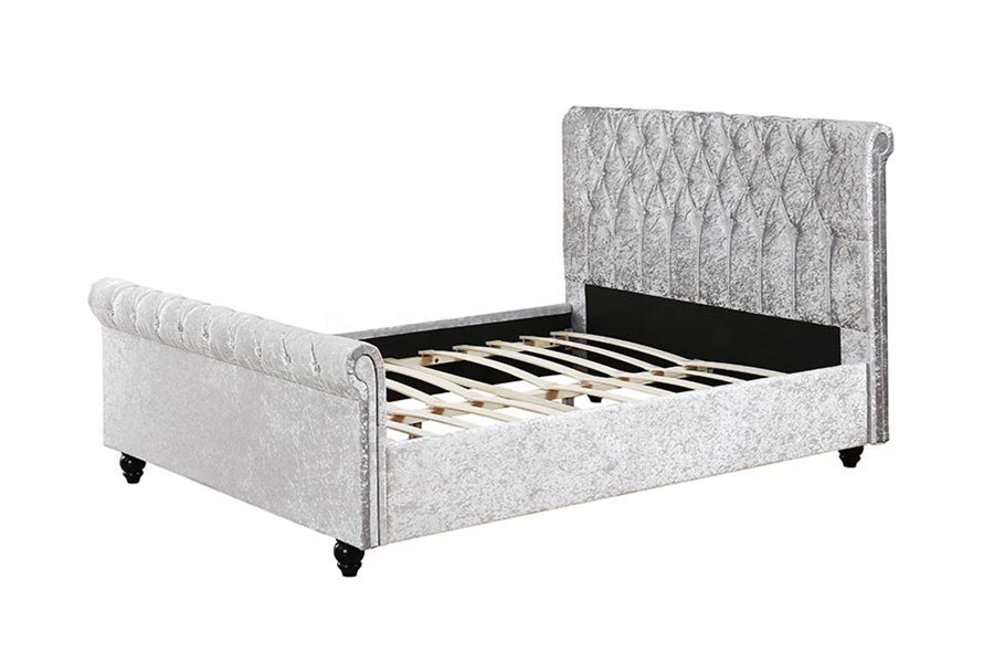 1366 Modern Sleigh Bed Velvet Fabric ascensum Bed