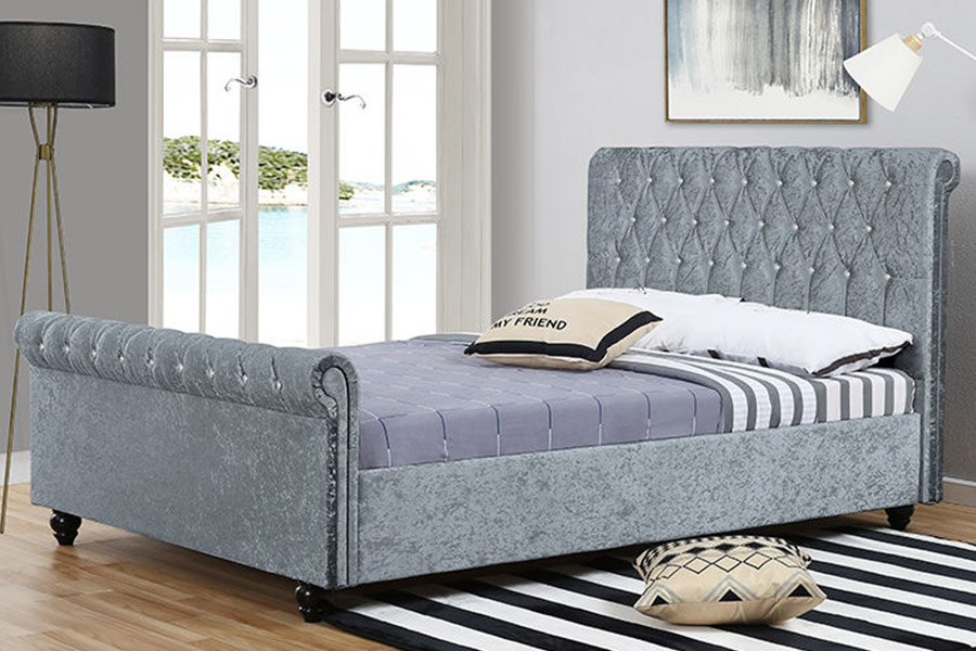 1366 Modern Sleigh Bed Velvet Fabric ascensum Bed