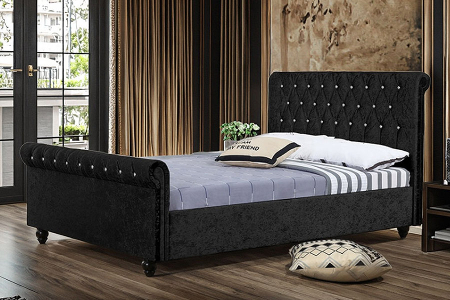 1366 Modern Sleigh Bed Velvet Fabric ascensum Bed