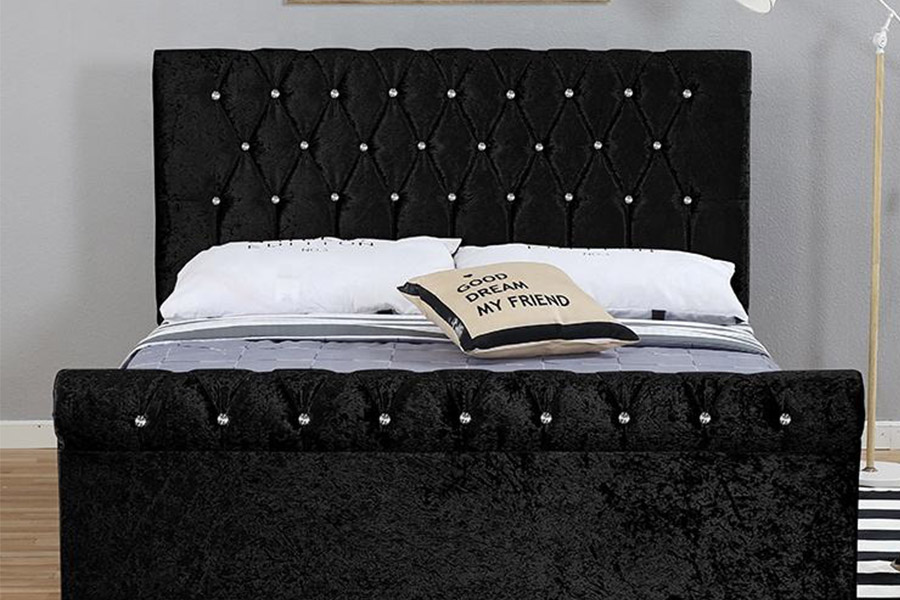 1366 Modern Sleigh Bed Velvet Fabric ascensum Bed