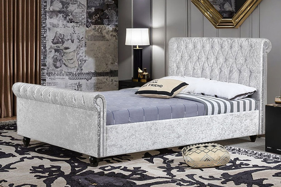 1366 Modern Sleigh Bed Velvet Fabric ascensum Bed