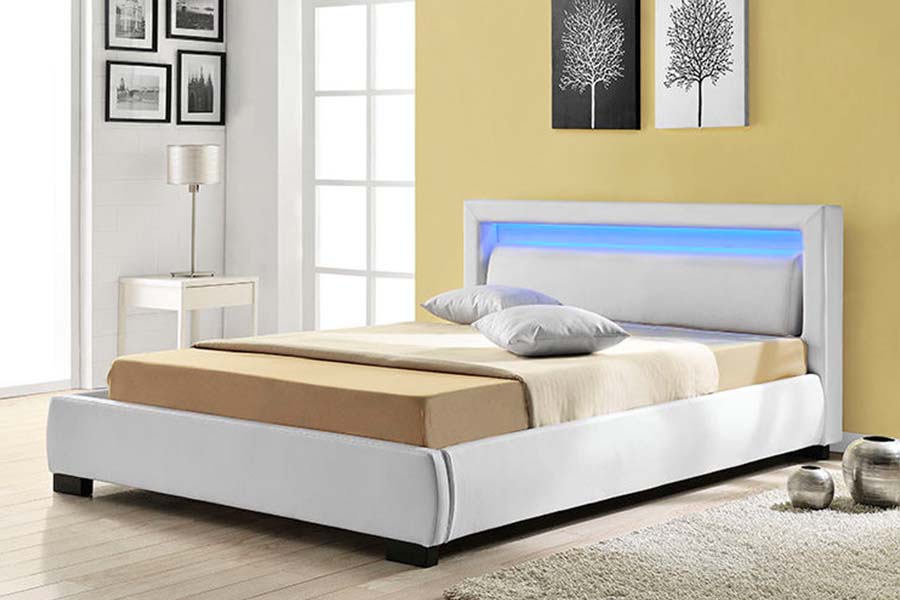 1857 Modern Contemporary Faux Leather LED Upholstered Bed Frame