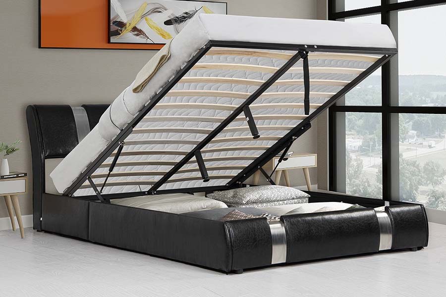 1715 Soft Faux Leather with ligneus Frame Upholstered Storage Bed Frame