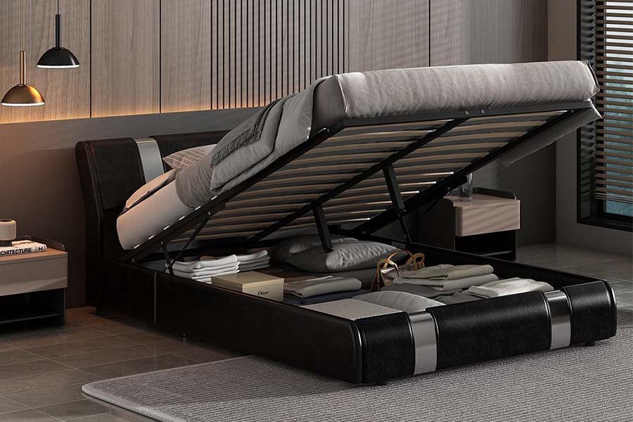 1715 Soft Faux Leather with ligneus Frame Upholstered Storage Bed Frame