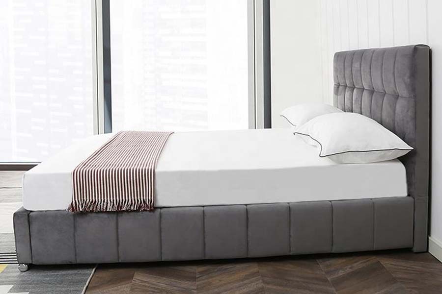 1555 Quadratus Clausus Headboard Velvet Fabric ascensum Bed