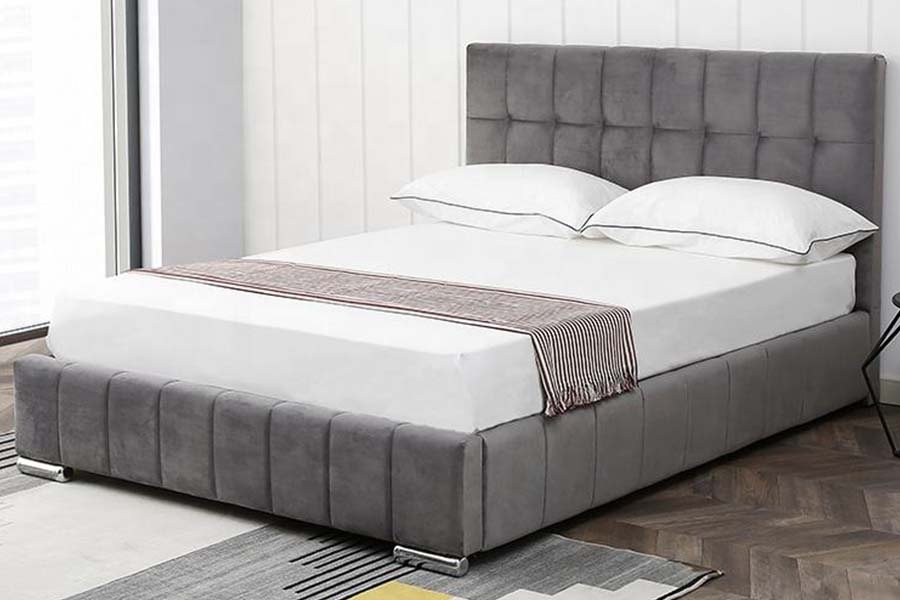 1555 Quadratus Clausus Headboard Velvet Fabric ascensum Bed