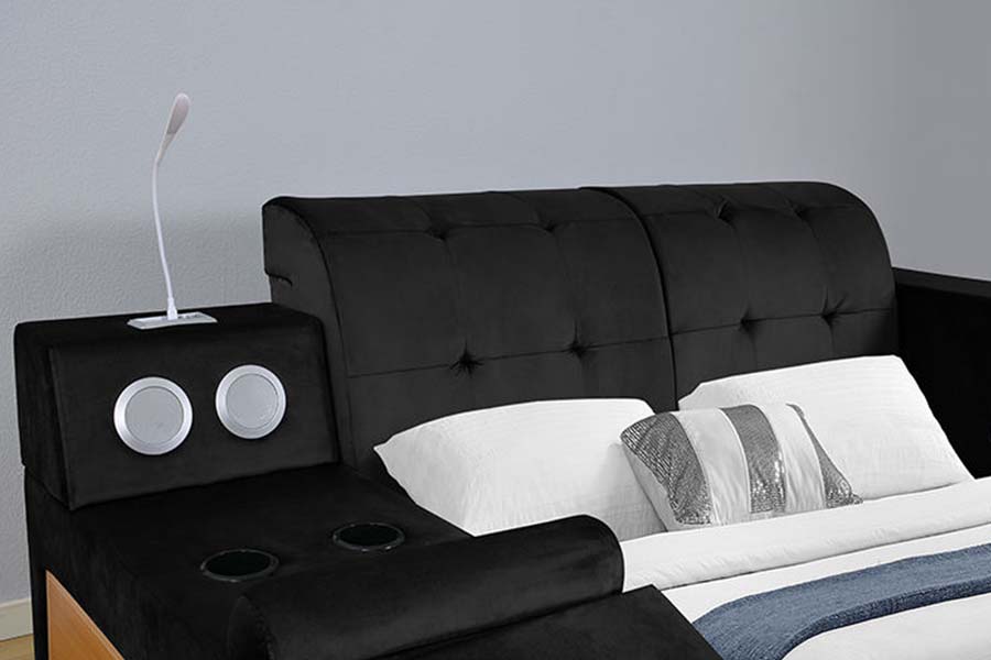 1550 Modern Double Leather Fabric Bed Upholstered Storage Bed Frame