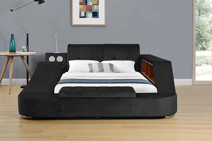 1550 Modern Double Leather Fabric Bed Upholstered Storage Bed Frame