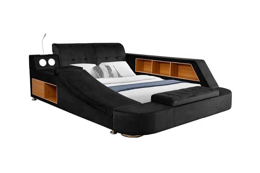 1550 Modern Double Leather Fabric Bed Upholstered Storage Bed Frame
