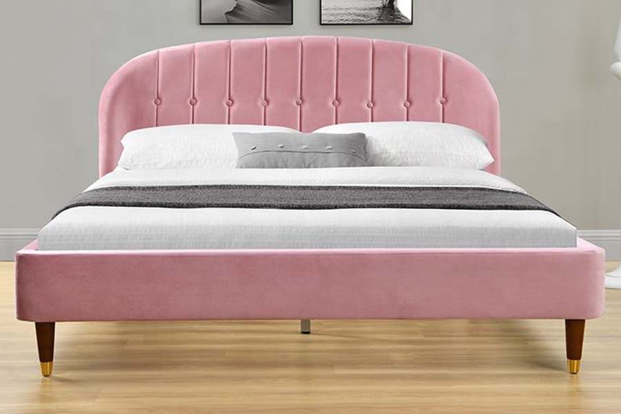 1598 Pink Velvet Fabric cum ligneo Panel ascensum lectum