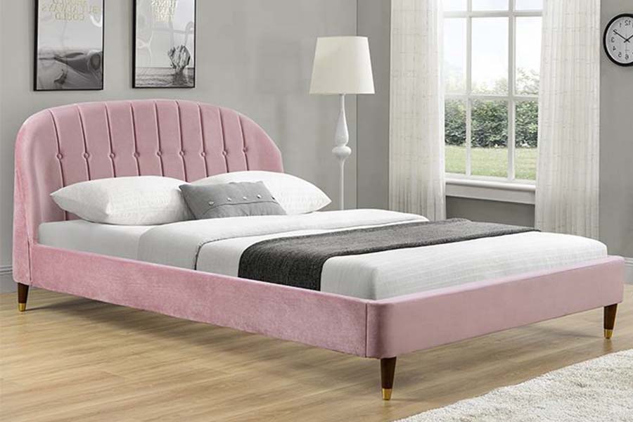 1598 Pink Velvet Fabric cum ligneo Panel ascensum lectum