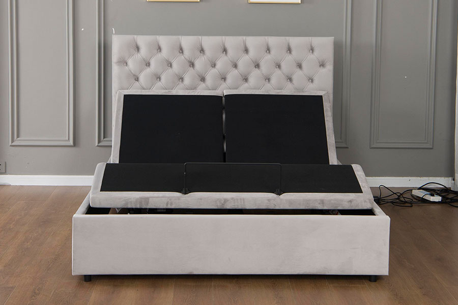 4963 Electric Adjustable Gray Velvet Diamond Storage Bed Frame