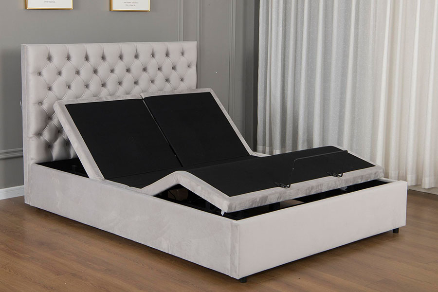 4963 Electric Adjustable Gray Velvet Diamond Storage Bed Frame