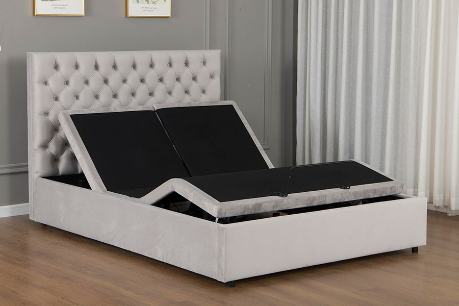 4963 Electric Adjustable Gray Velvet Diamond Storage Bed Frame