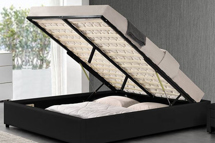 1155G Modern Faux Leather Hotel Gas Leva Storage Bed Frame