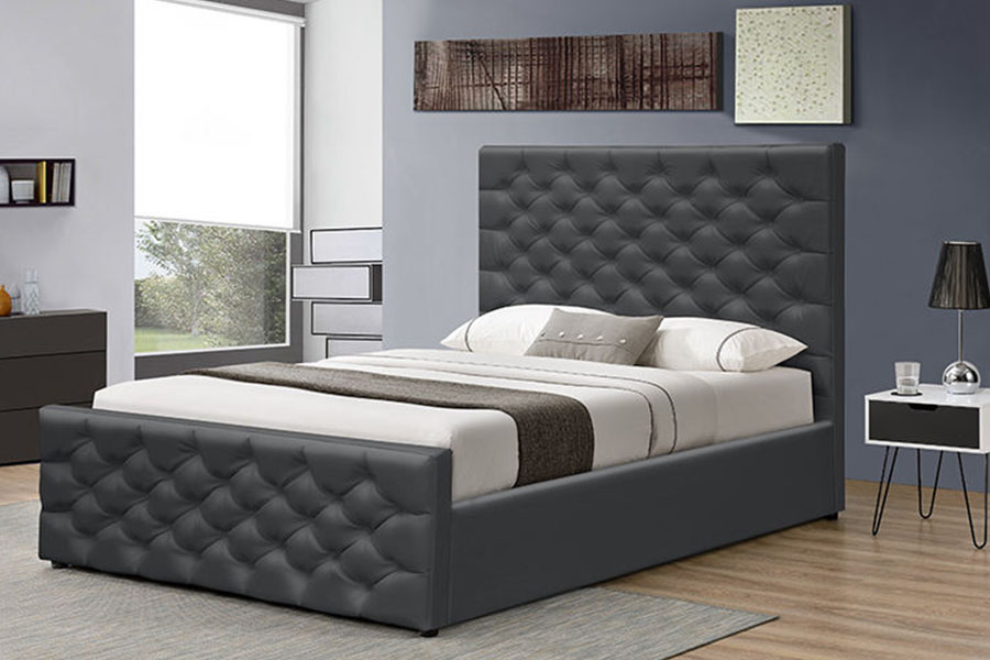 1208G Chesterfield Chenille-Velvet Sleigh Ottoman Repono Bed Frame