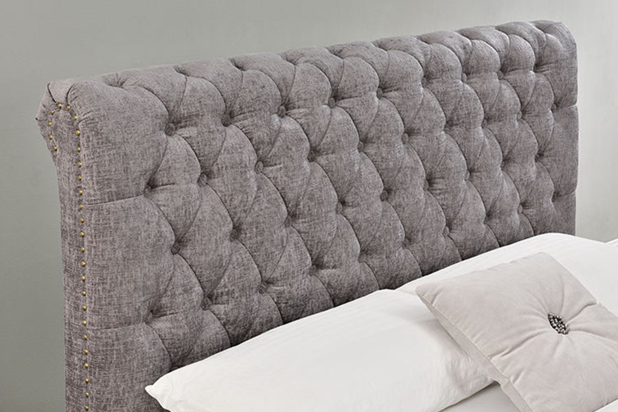 1208G Chesterfield Chenille-Velvet Sleigh Ottoman Repono Bed Frame
