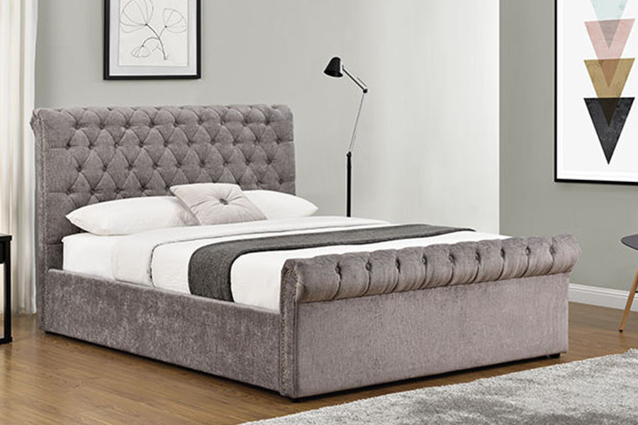 1208G Chesterfield Chenille-Velvet Sleigh Ottoman Repono Bed Frame