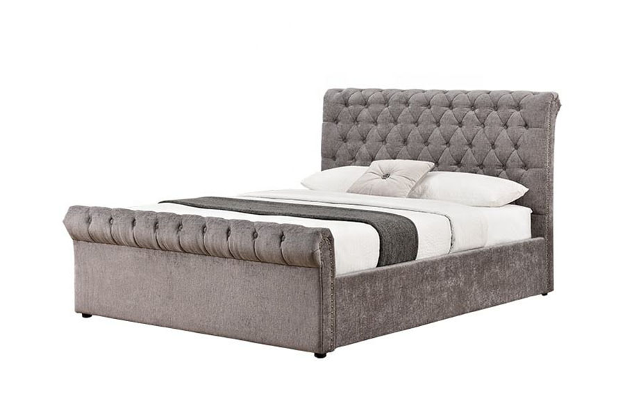 1208G Chesterfield Chenille-Velvet Sleigh Ottoman Repono Bed Frame