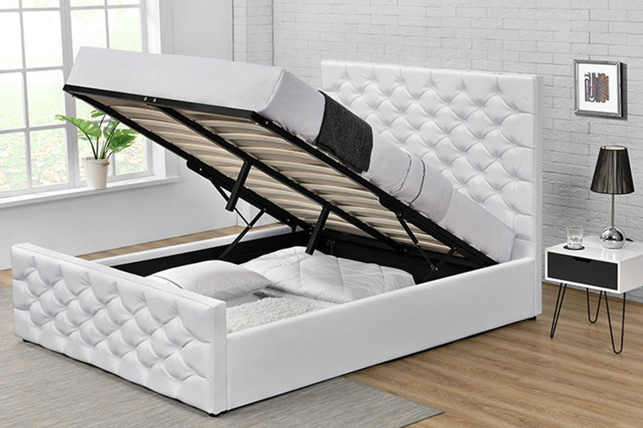 1207G Europae Faux-Leather Ottoman Duplex Gas Leva Storage Bed Frame